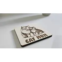 Cute Cat and Kitten Wooden Coaster with CAT MUM Quote