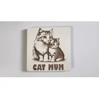 Cute Cat and Kitten Wooden Coaster with CAT MUM Quote