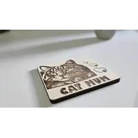 Beautiful Cat Wooden Coaster with CAT MUM Quote