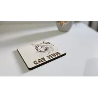 Beautiful Long Haired Cat Wooden Coaster with CAT MUM Quote