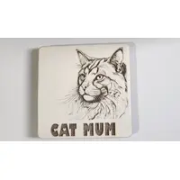 Beautiful Long Haired Cat Wooden Coaster with CAT MUM Quote