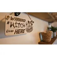 Warning A Witch Lives Here Decorative Sign | Plaque | Hanging | Desk Mount