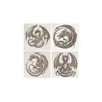 Set of 4 Dragon Wooden Coasters | Decorative High Detail Engravings