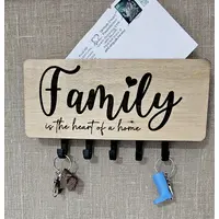 Key Ring Holder Wall Mounted Engraved with Family is the Heart of a Home