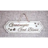 Goodnight God Bless Decorative Hand Painted Sign | Plaque with Hearts