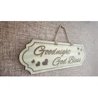 Goodnight God Bless Decorative Hand Painted Sign | Plaque with Hearts