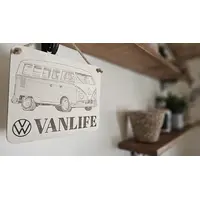 Vanlife Decorative Sign | Plaque with VW Logo and a Classic Camper Van Image