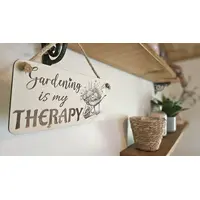 Gardening Decorative Sign | Plaque | Gardening is my Therapy With Wheel Barrow and Flowers