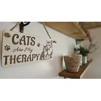 Cat and Kitten Decorative Sign | Plaque | Cats Are My Therapy Funny Quote