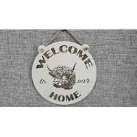 Welcome to our Home Highland Cow Plaque Sign Full Head Image