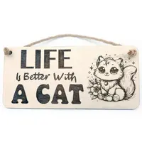 LIFE Is Better With A CAT | Cute Cat Decorative Sign | Wooden Plaque