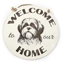 Welcome to our Home with an image of a Shih Tzu Hanging Wall Plaque / Sign