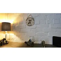 Welcome to our home with a cute Chihuahua picture hanging wall plaque / sign
