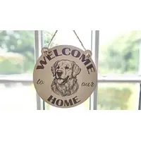 Welcome To Our Home Golden Retriever Hanging Wall Plaque / Sign