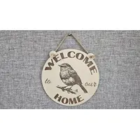 Welcome To Our Home Robin Redbreast Bird Hanging Wall Plaque / Sign