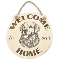Welcome To Our Home Golden Retriever Hanging Wall Plaque / Sign