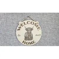 Welcome To Our Home Highland Cow Wall Mounted Plaque Decorative Guest Sign