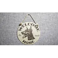 Welcome To Our Home Doberman Hanging Wall Door Porch Plaque / Sign