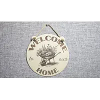 Gardening Theme Welcome to our Home Decorative Sign | Wheel Barrow And Flowers Plaque