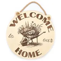 Gardening Theme Welcome to our Home Decorative Sign | Wheel Barrow And Flowers Plaque