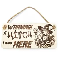 Warning A Witch Lives Here Decorative Sign | Plaque | Hanging | Desk Mount