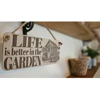 LIFE is better in the Garden Decorative Sign | Hanging Wooden Wall Plaque | Gardening Gift