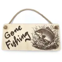 Gone Fishing Sign With Common Carp Image Wooden Decorative Plaque
