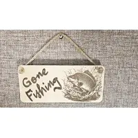 Gone Fishing Sign With Common Carp Image Wooden Decorative Plaque