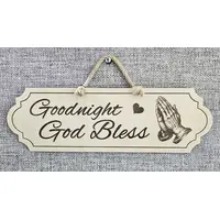 Goodnight God Bless Decorative Sign | Plaque with Heart and Praying Hands