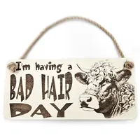 Bad Hair Day funny wall sign with highland cow messy hair image