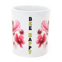 Bee On A Flower Mug In White With Bee Happy Quote