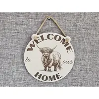 Welcome to our Home Highland Cow Plaque Decorative Sign