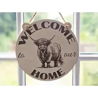 Welcome to our Home Highland Cow Plaque Decorative Sign