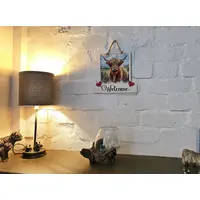 Highland Cow Welcome Sign Modern Design With Colourful Picture