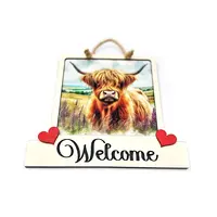 Highland Cow Welcome Sign Modern Design With Colourful Picture