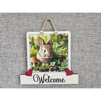 Rabbit Welcome Sign Modern Design With Colourful Picture
