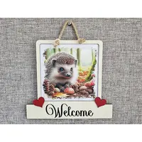 Hedgehog Welcome Sign Modern Design With Colourful Picture