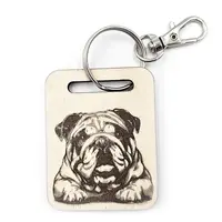 Bulldog Wooden Keyring with Split Ring and Clip