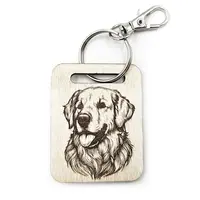 Personalised Golden Retriever Wooden Keyring with Split Ring and Chain