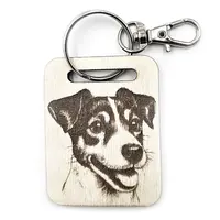 Jack Russell Wooden Keyring with Split Ring and Clip