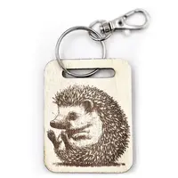 Personalised Hedgehog Wooden Keyring with Split Ring and Clip