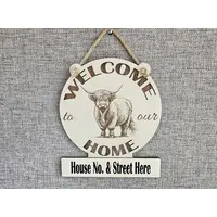 Personalised Welcome to our Home Highland Cow Plaque Decorative Sign