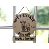 Personalised Welcome to our Home Highland Cow Plaque Decorative Sign