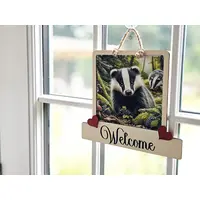 Badger Wildlife Welcome Sign Modern Design With Colourful Picture