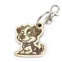Personalised Novelty Dog Wooden Keyring Shaped with Split Ring and Clip