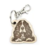 Personalised Spaniel Novelty Wooden Keyring Shaped with Split Ring and Clip