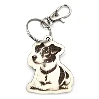 Personalised Jack Russell Novelty Wooden Keyring Shaped with Split Ring and Clip