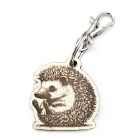 Personalised Hedgehog Novelty Wooden Keyring Shaped with Split Ring and Clip