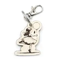 Personalised Girl With Balloon Wooden Keyring Shaped with Split Ring and Clip