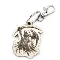 Personalised Novelty Grim Reaper Wooden Keyring Shaped with Split Ring and Clip